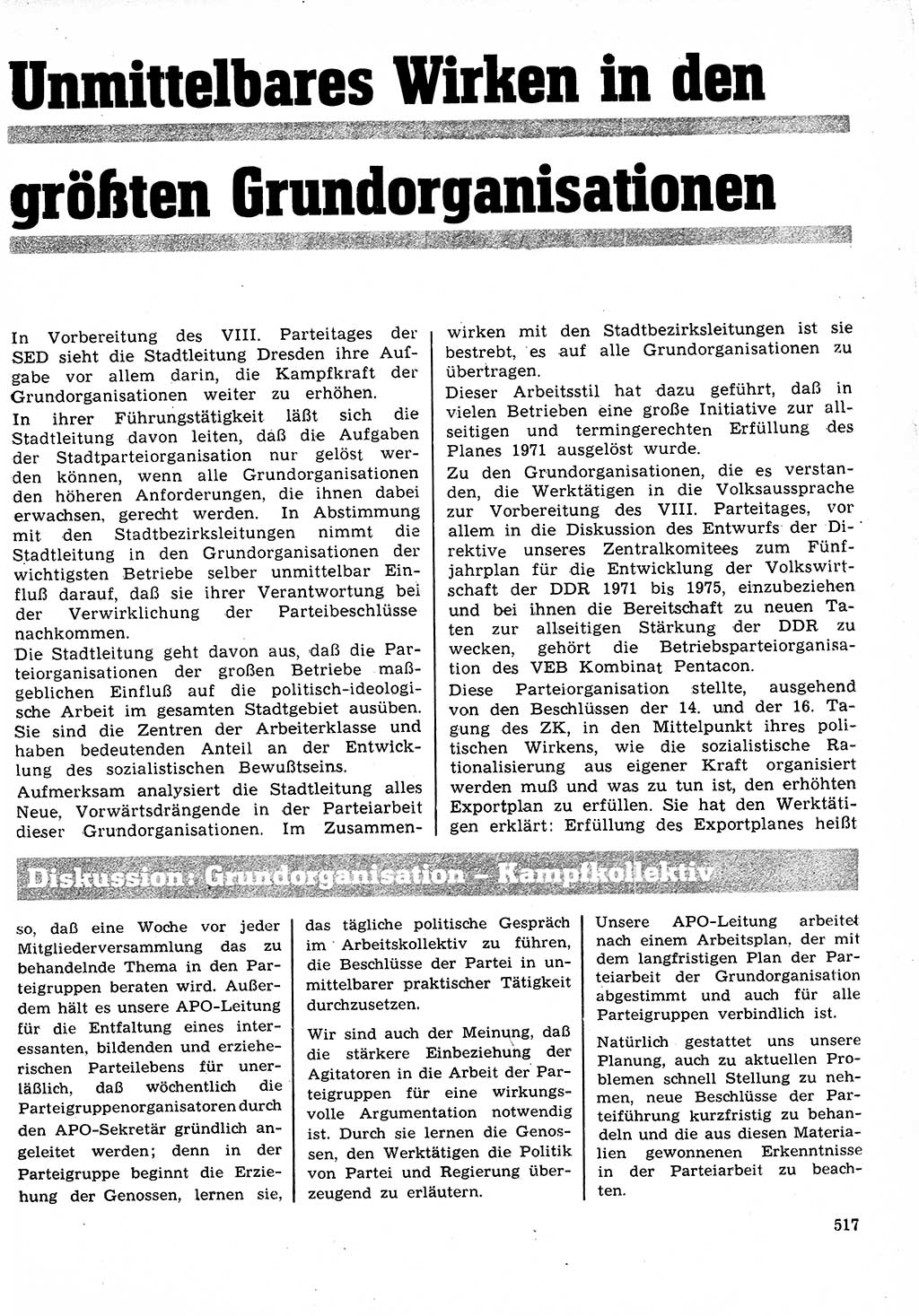 Neuer Weg (NW), Organ des Zentralkomitees (ZK) der SED (Sozialistische Einheitspartei Deutschlands) für Fragen des Parteilebens, 26. Jahrgang [Deutsche Demokratische Republik (DDR)] 1971, Seite 517 (NW ZK SED DDR 1971, S. 517)