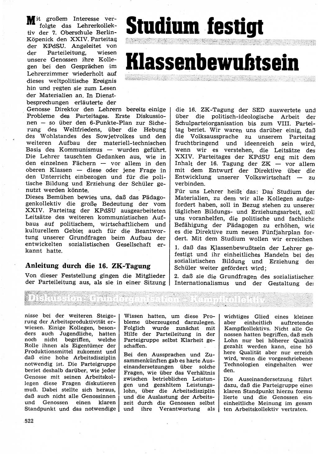 Neuer Weg (NW), Organ des Zentralkomitees (ZK) der SED (Sozialistische Einheitspartei Deutschlands) für Fragen des Parteilebens, 26. Jahrgang [Deutsche Demokratische Republik (DDR)] 1971, Seite 522 (NW ZK SED DDR 1971, S. 522)