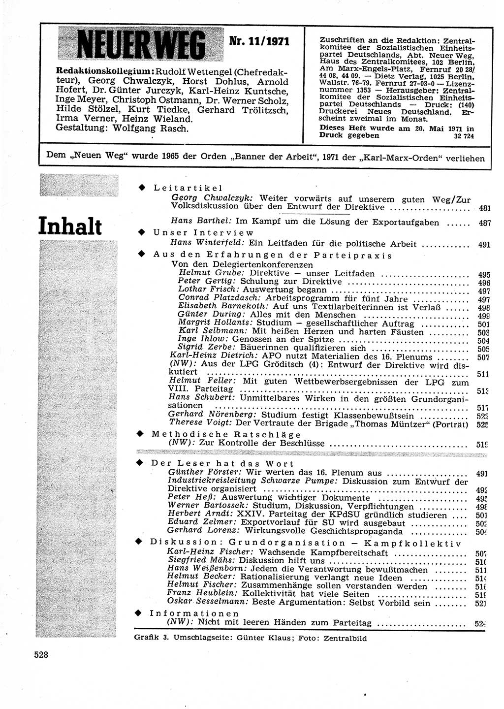 Neuer Weg (NW), Organ des Zentralkomitees (ZK) der SED (Sozialistische Einheitspartei Deutschlands) für Fragen des Parteilebens, 26. Jahrgang [Deutsche Demokratische Republik (DDR)] 1971, Seite 528 (NW ZK SED DDR 1971, S. 528)