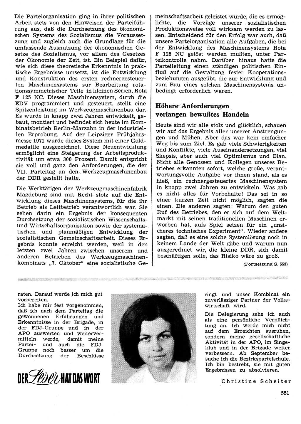 Neuer Weg (NW), Organ des Zentralkomitees (ZK) der SED (Sozialistische Einheitspartei Deutschlands) für Fragen des Parteilebens, 26. Jahrgang [Deutsche Demokratische Republik (DDR)] 1971, Seite 551 (NW ZK SED DDR 1971, S. 551)