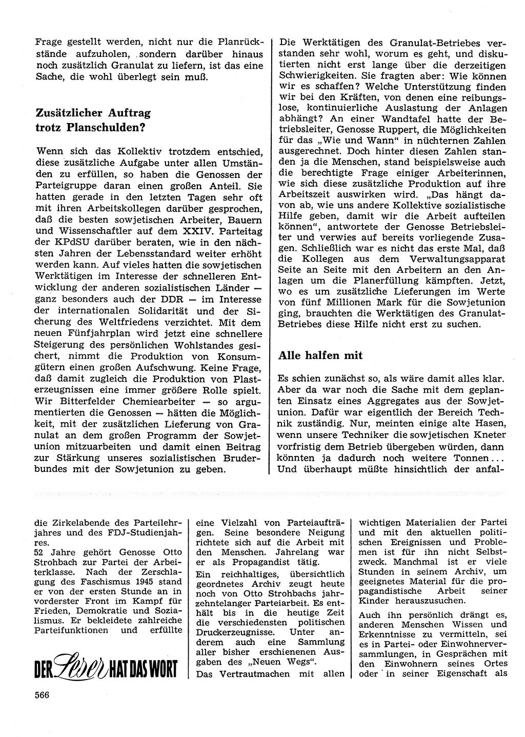 Neuer Weg (NW), Organ des Zentralkomitees (ZK) der SED (Sozialistische Einheitspartei Deutschlands) für Fragen des Parteilebens, 26. Jahrgang [Deutsche Demokratische Republik (DDR)] 1971, Seite 566 (NW ZK SED DDR 1971, S. 566)