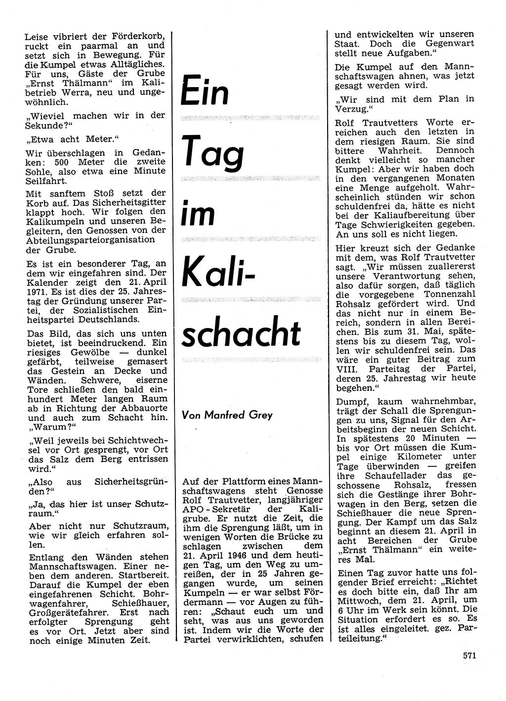 Neuer Weg (NW), Organ des Zentralkomitees (ZK) der SED (Sozialistische Einheitspartei Deutschlands) für Fragen des Parteilebens, 26. Jahrgang [Deutsche Demokratische Republik (DDR)] 1971, Seite 571 (NW ZK SED DDR 1971, S. 571)