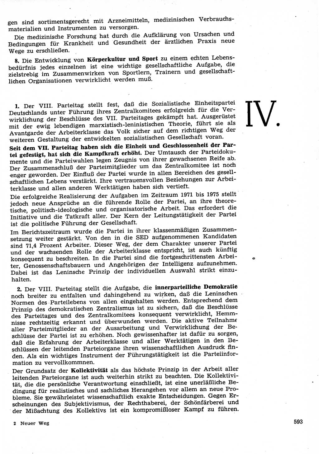 Neuer Weg (NW), Organ des Zentralkomitees (ZK) der SED (Sozialistische Einheitspartei Deutschlands) für Fragen des Parteilebens, 26. Jahrgang [Deutsche Demokratische Republik (DDR)] 1971, Seite 593 (NW ZK SED DDR 1971, S. 593)