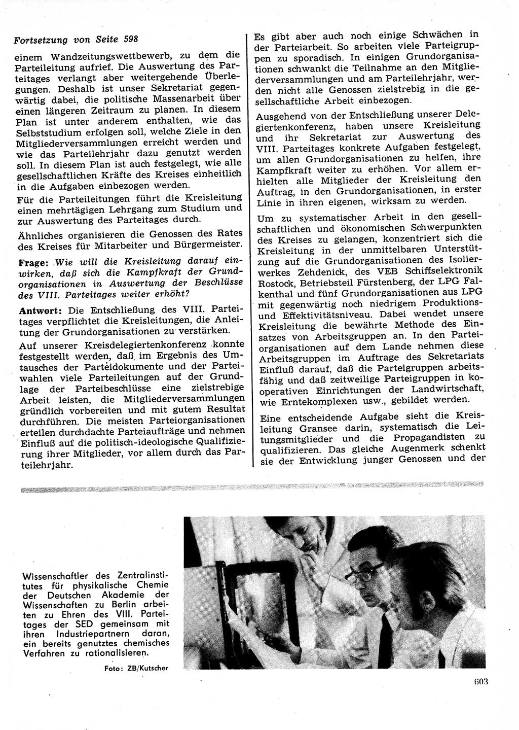 Neuer Weg (NW), Organ des Zentralkomitees (ZK) der SED (Sozialistische Einheitspartei Deutschlands) für Fragen des Parteilebens, 26. Jahrgang [Deutsche Demokratische Republik (DDR)] 1971, Seite 603 (NW ZK SED DDR 1971, S. 603)
