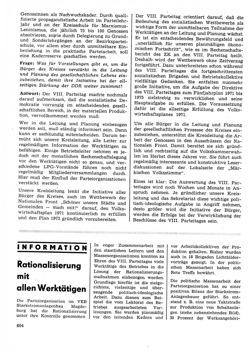 Neuer Weg (NW), Organ des Zentralkomitees (ZK) der SED (Sozialistische Einheitspartei Deutschlands) für Fragen des Parteilebens, 26. Jahrgang [Deutsche Demokratische Republik (DDR)] 1971, Seite 604 (NW ZK SED DDR 1971, S. 604)