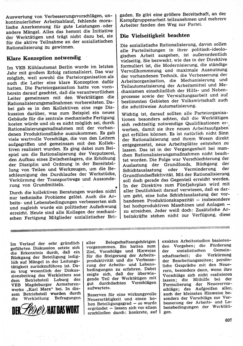 Neuer Weg (NW), Organ des Zentralkomitees (ZK) der SED (Sozialistische Einheitspartei Deutschlands) für Fragen des Parteilebens, 26. Jahrgang [Deutsche Demokratische Republik (DDR)] 1971, Seite 607 (NW ZK SED DDR 1971, S. 607)