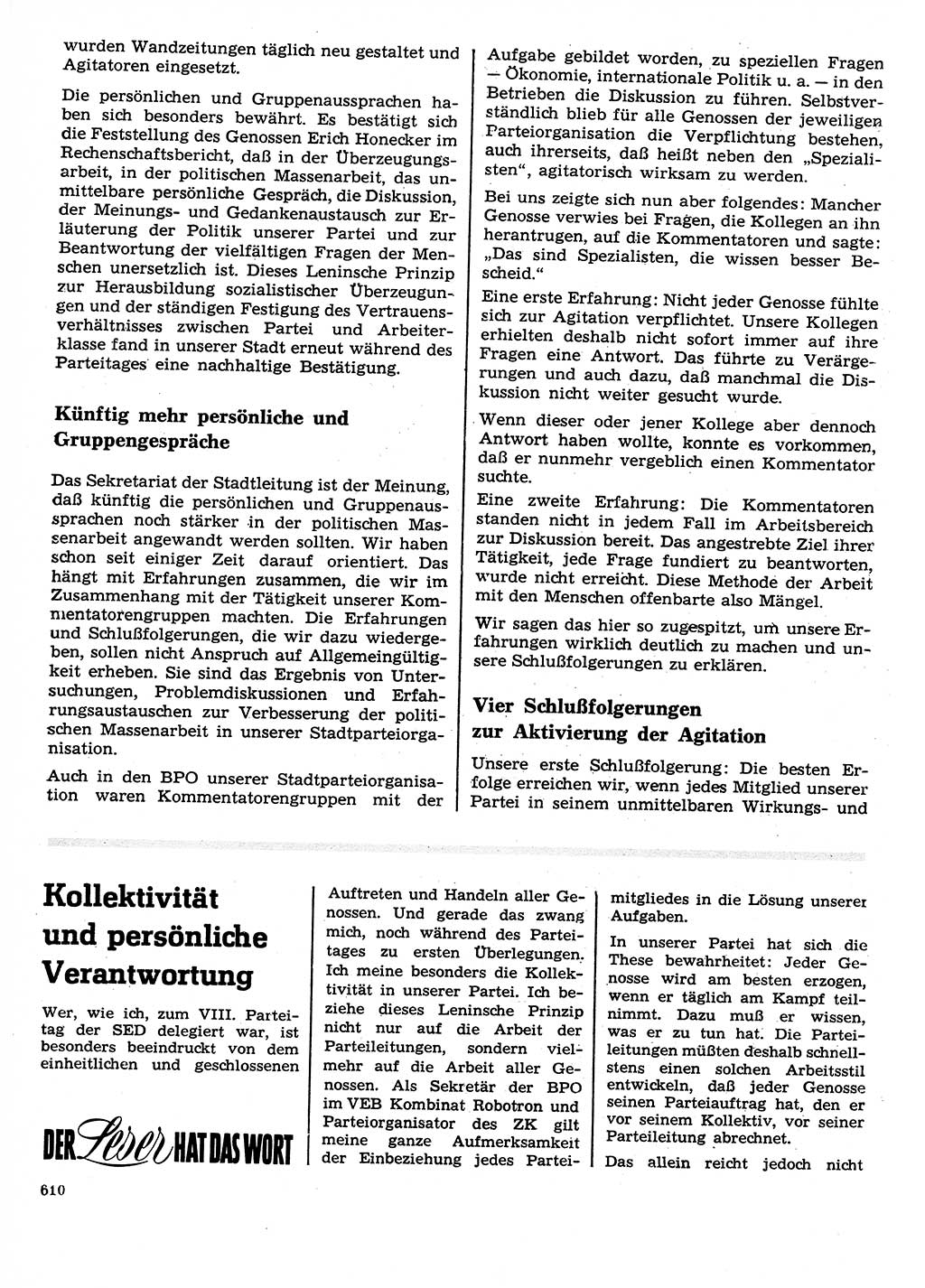 Neuer Weg (NW), Organ des Zentralkomitees (ZK) der SED (Sozialistische Einheitspartei Deutschlands) für Fragen des Parteilebens, 26. Jahrgang [Deutsche Demokratische Republik (DDR)] 1971, Seite 610 (NW ZK SED DDR 1971, S. 610)