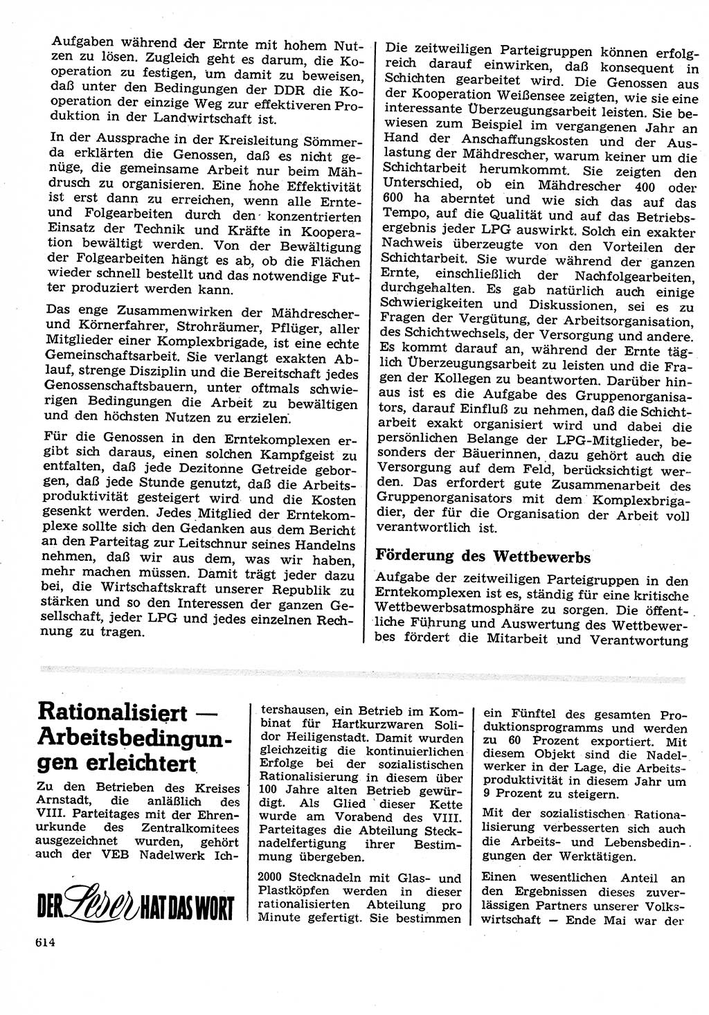 Neuer Weg (NW), Organ des Zentralkomitees (ZK) der SED (Sozialistische Einheitspartei Deutschlands) für Fragen des Parteilebens, 26. Jahrgang [Deutsche Demokratische Republik (DDR)] 1971, Seite 614 (NW ZK SED DDR 1971, S. 614)