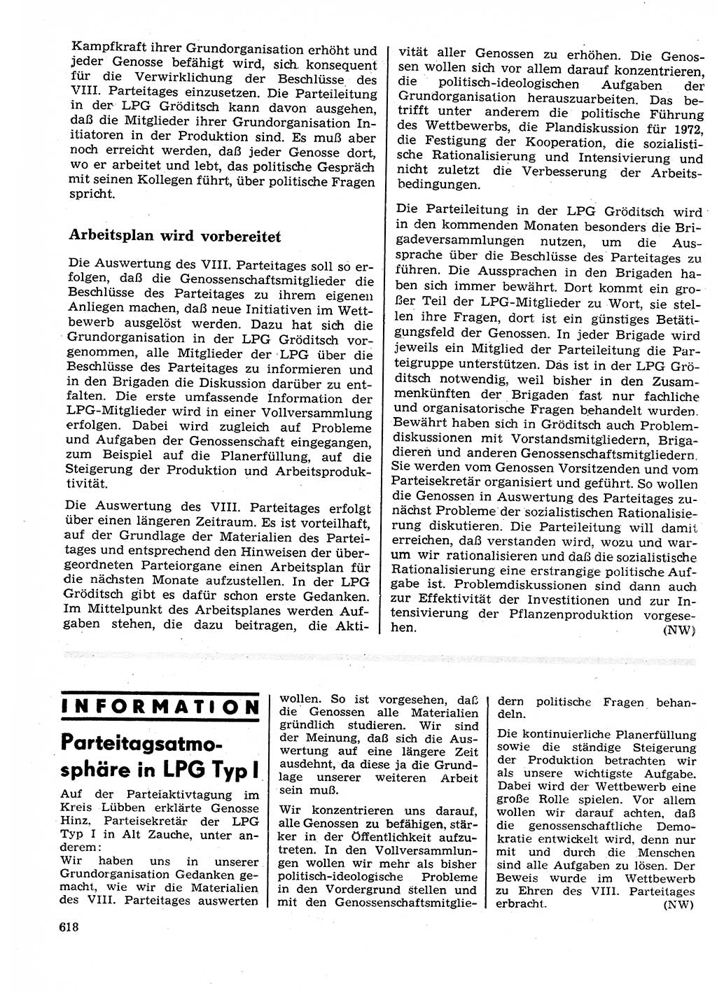 Neuer Weg (NW), Organ des Zentralkomitees (ZK) der SED (Sozialistische Einheitspartei Deutschlands) für Fragen des Parteilebens, 26. Jahrgang [Deutsche Demokratische Republik (DDR)] 1971, Seite 618 (NW ZK SED DDR 1971, S. 618)