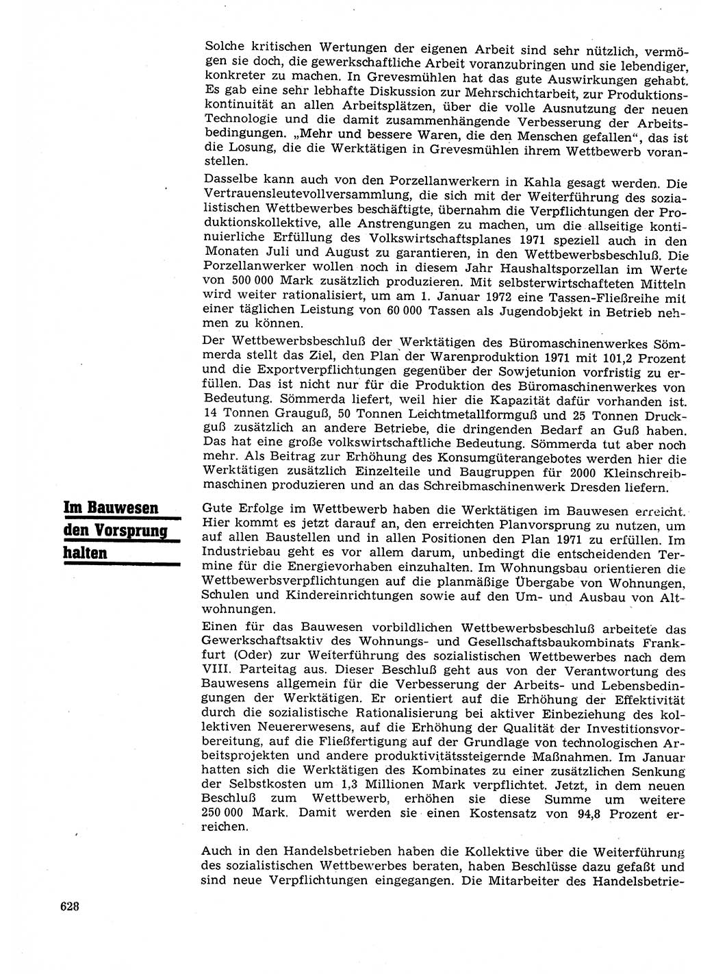 Neuer Weg (NW), Organ des Zentralkomitees (ZK) der SED (Sozialistische Einheitspartei Deutschlands) für Fragen des Parteilebens, 26. Jahrgang [Deutsche Demokratische Republik (DDR)] 1971, Seite 628 (NW ZK SED DDR 1971, S. 628)