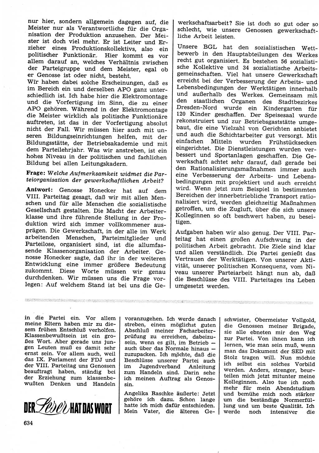 Neuer Weg (NW), Organ des Zentralkomitees (ZK) der SED (Sozialistische Einheitspartei Deutschlands) für Fragen des Parteilebens, 26. Jahrgang [Deutsche Demokratische Republik (DDR)] 1971, Seite 634 (NW ZK SED DDR 1971, S. 634)