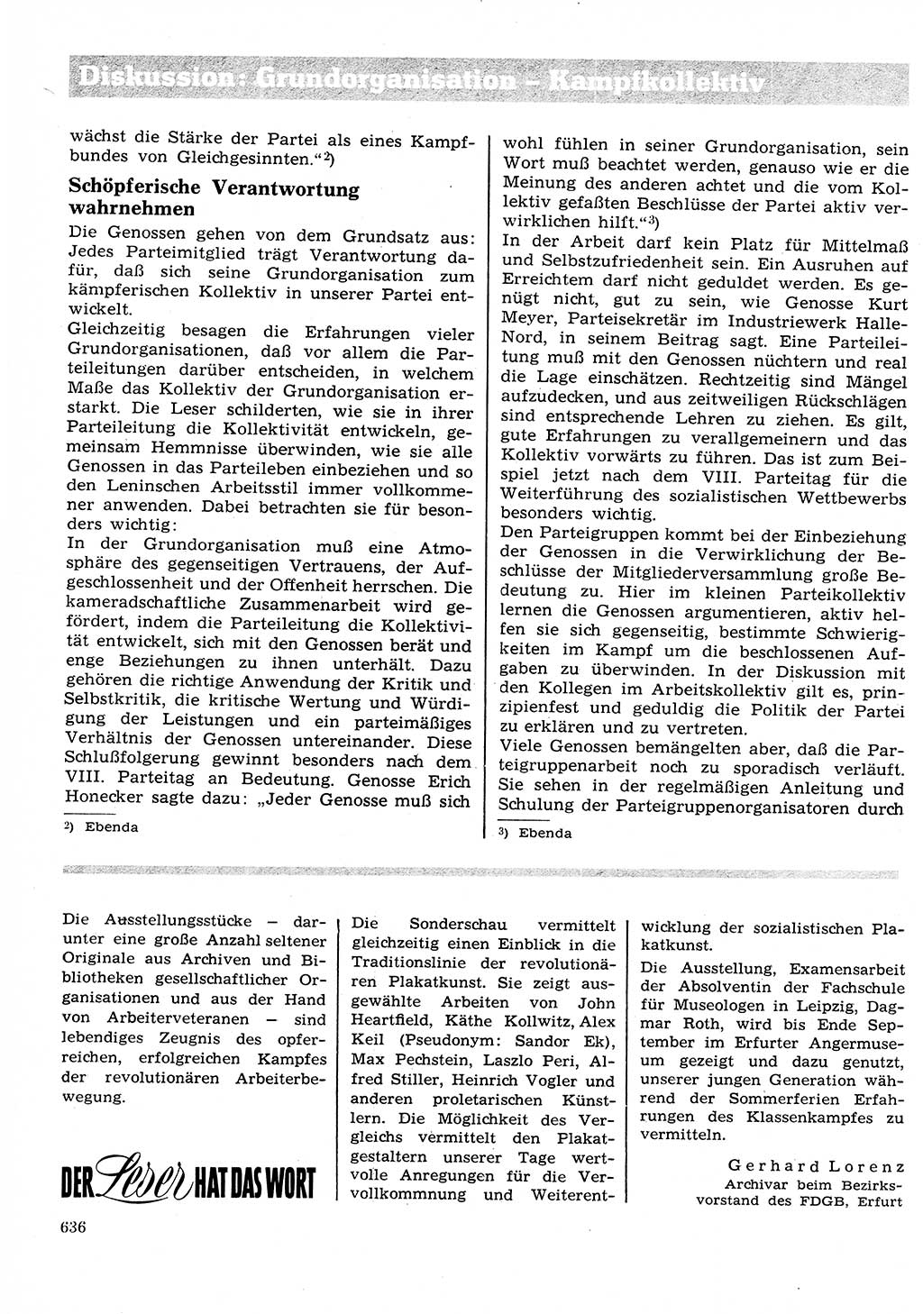 Neuer Weg (NW), Organ des Zentralkomitees (ZK) der SED (Sozialistische Einheitspartei Deutschlands) für Fragen des Parteilebens, 26. Jahrgang [Deutsche Demokratische Republik (DDR)] 1971, Seite 636 (NW ZK SED DDR 1971, S. 636)