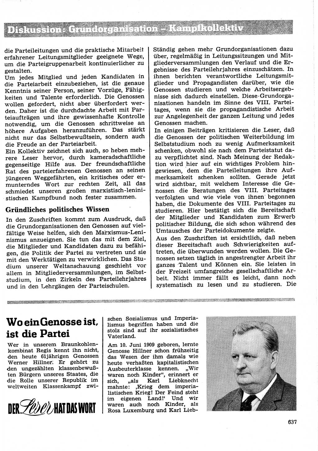 Neuer Weg (NW), Organ des Zentralkomitees (ZK) der SED (Sozialistische Einheitspartei Deutschlands) für Fragen des Parteilebens, 26. Jahrgang [Deutsche Demokratische Republik (DDR)] 1971, Seite 637 (NW ZK SED DDR 1971, S. 637)