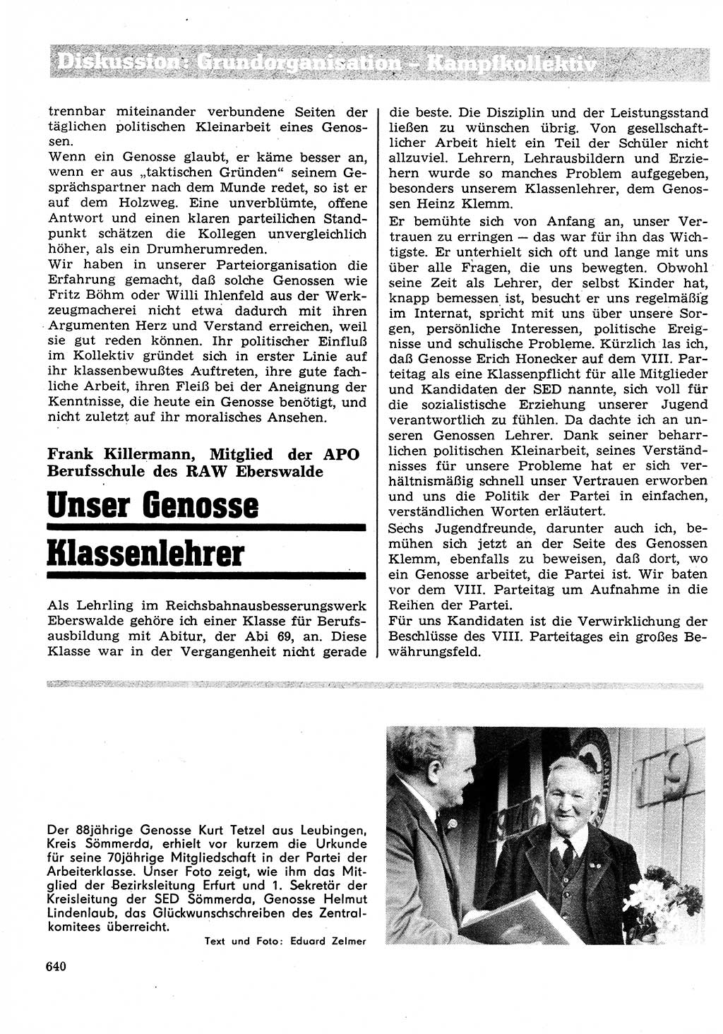 Neuer Weg (NW), Organ des Zentralkomitees (ZK) der SED (Sozialistische Einheitspartei Deutschlands) für Fragen des Parteilebens, 26. Jahrgang [Deutsche Demokratische Republik (DDR)] 1971, Seite 640 (NW ZK SED DDR 1971, S. 640)