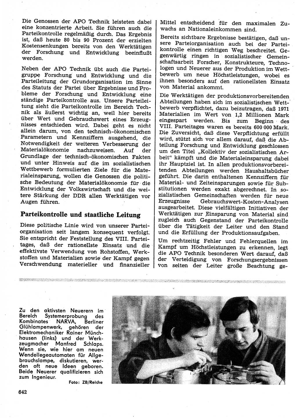 Neuer Weg (NW), Organ des Zentralkomitees (ZK) der SED (Sozialistische Einheitspartei Deutschlands) für Fragen des Parteilebens, 26. Jahrgang [Deutsche Demokratische Republik (DDR)] 1971, Seite 642 (NW ZK SED DDR 1971, S. 642)