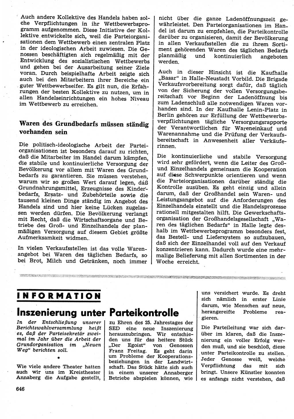 Neuer Weg (NW), Organ des Zentralkomitees (ZK) der SED (Sozialistische Einheitspartei Deutschlands) für Fragen des Parteilebens, 26. Jahrgang [Deutsche Demokratische Republik (DDR)] 1971, Seite 646 (NW ZK SED DDR 1971, S. 646)