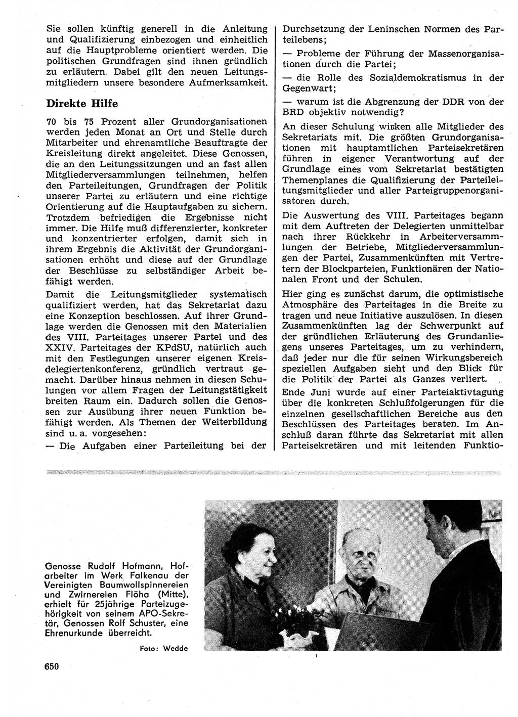 Neuer Weg (NW), Organ des Zentralkomitees (ZK) der SED (Sozialistische Einheitspartei Deutschlands) für Fragen des Parteilebens, 26. Jahrgang [Deutsche Demokratische Republik (DDR)] 1971, Seite 650 (NW ZK SED DDR 1971, S. 650)