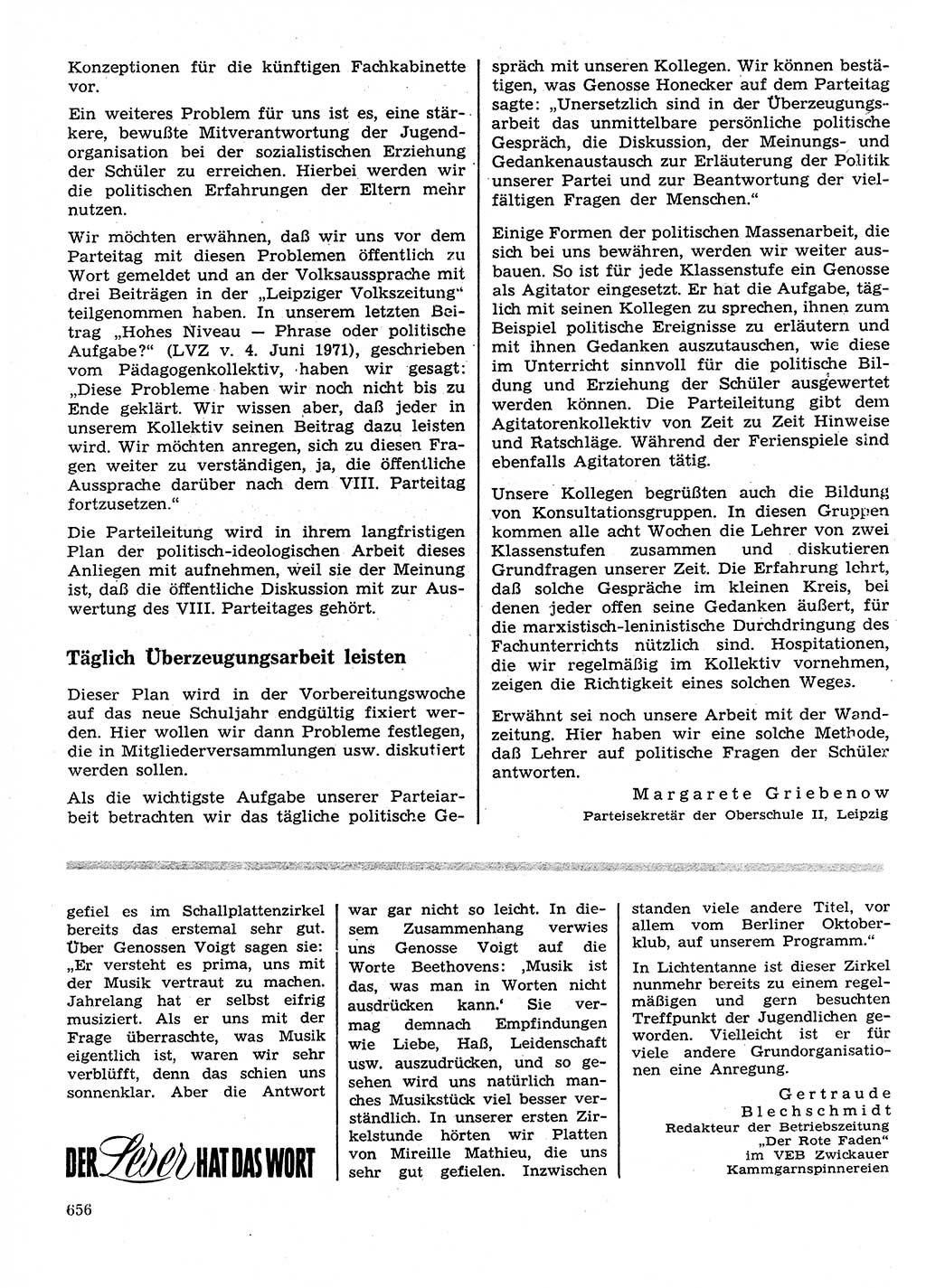 Neuer Weg (NW), Organ des Zentralkomitees (ZK) der SED (Sozialistische Einheitspartei Deutschlands) für Fragen des Parteilebens, 26. Jahrgang [Deutsche Demokratische Republik (DDR)] 1971, Seite 656 (NW ZK SED DDR 1971, S. 656)