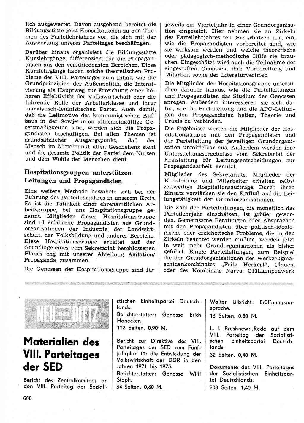 Neuer Weg (NW), Organ des Zentralkomitees (ZK) der SED (Sozialistische Einheitspartei Deutschlands) für Fragen des Parteilebens, 26. Jahrgang [Deutsche Demokratische Republik (DDR)] 1971, Seite 668 (NW ZK SED DDR 1971, S. 668)