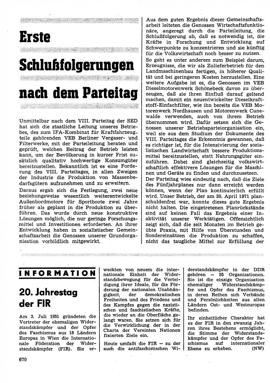 Neuer Weg (NW), Organ des Zentralkomitees (ZK) der SED (Sozialistische Einheitspartei Deutschlands) für Fragen des Parteilebens, 26. Jahrgang [Deutsche Demokratische Republik (DDR)] 1971, Seite 670 (NW ZK SED DDR 1971, S. 670)