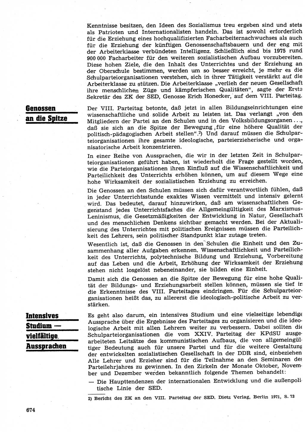 Neuer Weg (NW), Organ des Zentralkomitees (ZK) der SED (Sozialistische Einheitspartei Deutschlands) für Fragen des Parteilebens, 26. Jahrgang [Deutsche Demokratische Republik (DDR)] 1971, Seite 674 (NW ZK SED DDR 1971, S. 674)