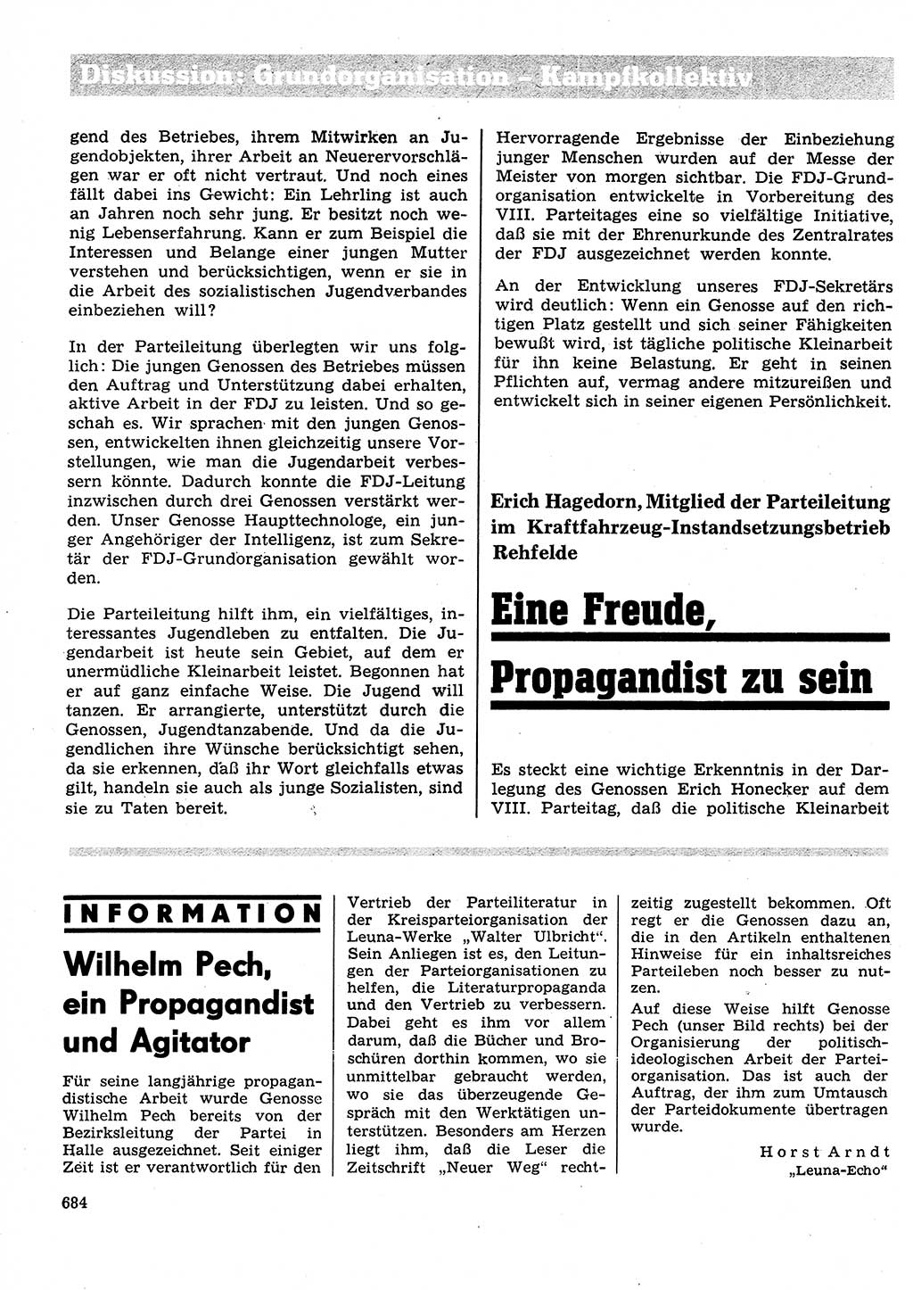 Neuer Weg (NW), Organ des Zentralkomitees (ZK) der SED (Sozialistische Einheitspartei Deutschlands) für Fragen des Parteilebens, 26. Jahrgang [Deutsche Demokratische Republik (DDR)] 1971, Seite 684 (NW ZK SED DDR 1971, S. 684)