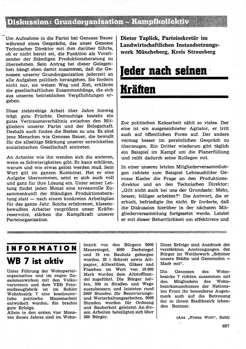 Neuer Weg (NW), Organ des Zentralkomitees (ZK) der SED (Sozialistische Einheitspartei Deutschlands) für Fragen des Parteilebens, 26. Jahrgang [Deutsche Demokratische Republik (DDR)] 1971, Seite 687 (NW ZK SED DDR 1971, S. 687)