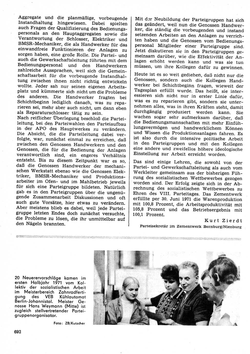 Neuer Weg (NW), Organ des Zentralkomitees (ZK) der SED (Sozialistische Einheitspartei Deutschlands) für Fragen des Parteilebens, 26. Jahrgang [Deutsche Demokratische Republik (DDR)] 1971, Seite 692 (NW ZK SED DDR 1971, S. 692)