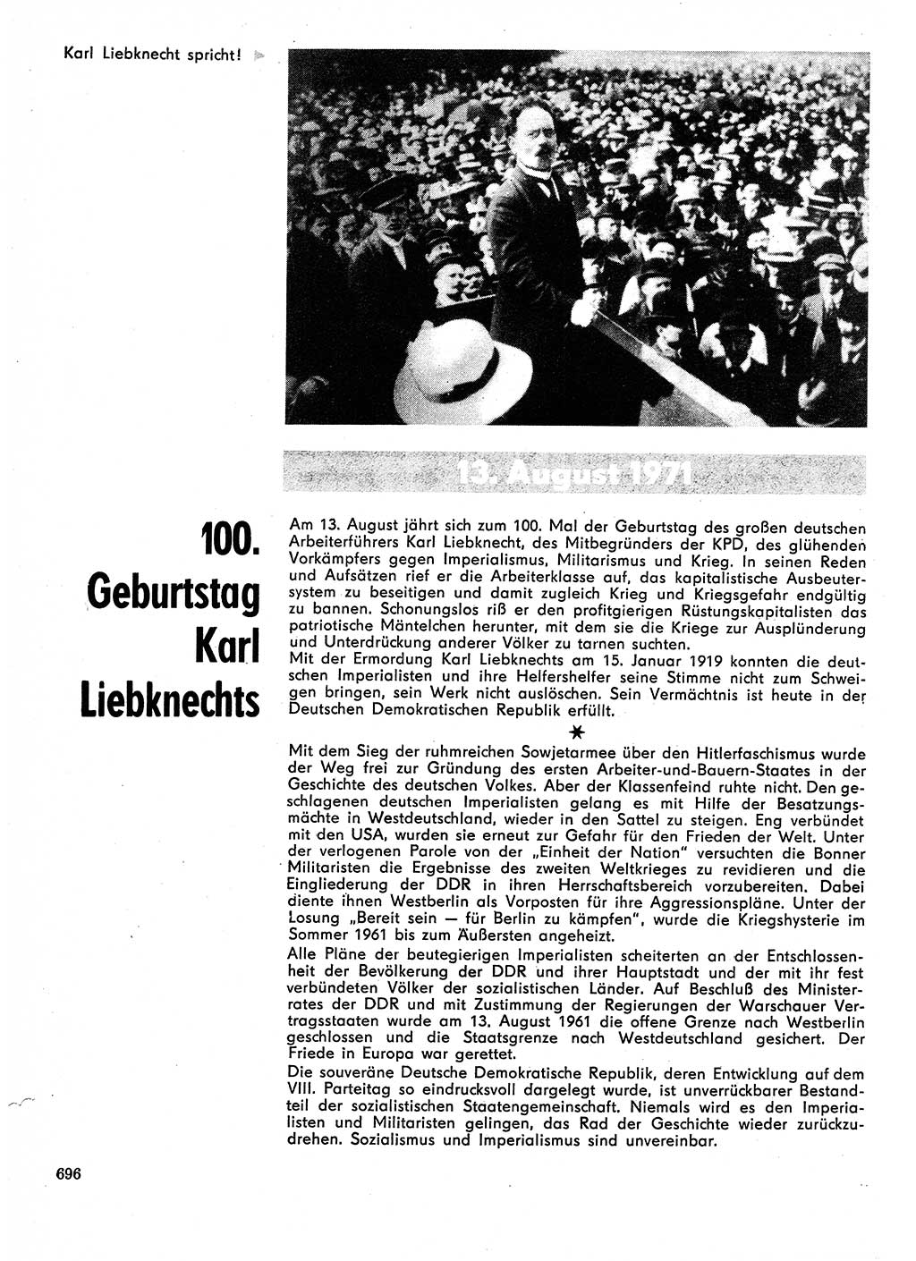 Neuer Weg (NW), Organ des Zentralkomitees (ZK) der SED (Sozialistische Einheitspartei Deutschlands) für Fragen des Parteilebens, 26. Jahrgang [Deutsche Demokratische Republik (DDR)] 1971, Seite 696 (NW ZK SED DDR 1971, S. 696)