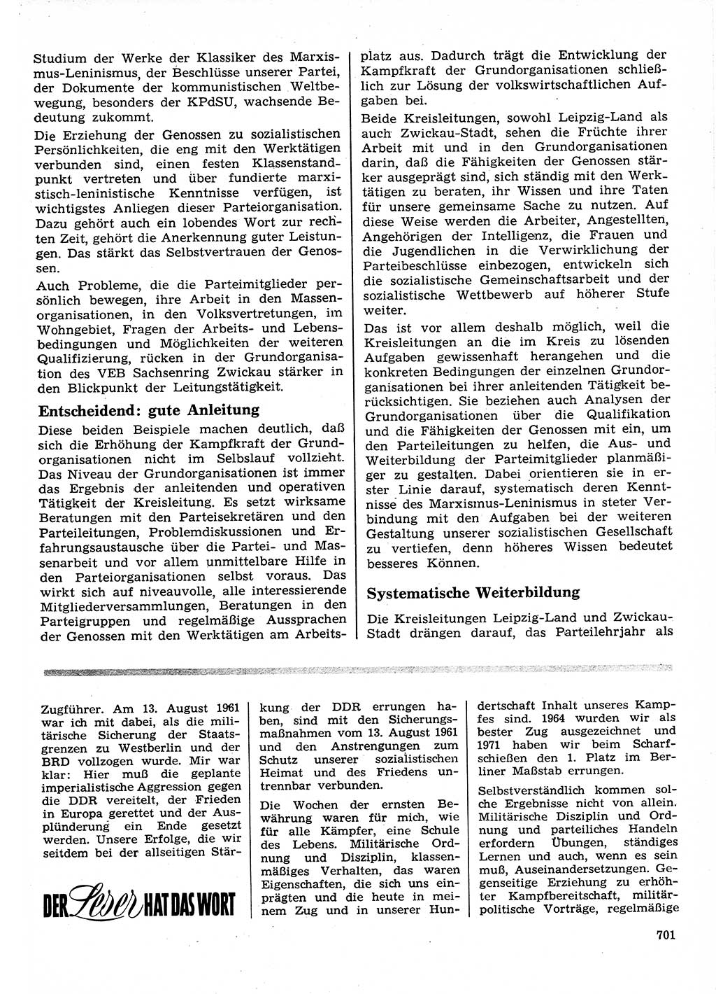 Neuer Weg (NW), Organ des Zentralkomitees (ZK) der SED (Sozialistische Einheitspartei Deutschlands) für Fragen des Parteilebens, 26. Jahrgang [Deutsche Demokratische Republik (DDR)] 1971, Seite 701 (NW ZK SED DDR 1971, S. 701)