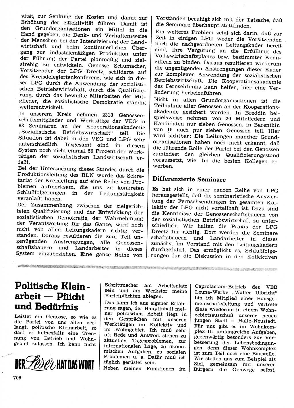 Neuer Weg (NW), Organ des Zentralkomitees (ZK) der SED (Sozialistische Einheitspartei Deutschlands) für Fragen des Parteilebens, 26. Jahrgang [Deutsche Demokratische Republik (DDR)] 1971, Seite 708 (NW ZK SED DDR 1971, S. 708)