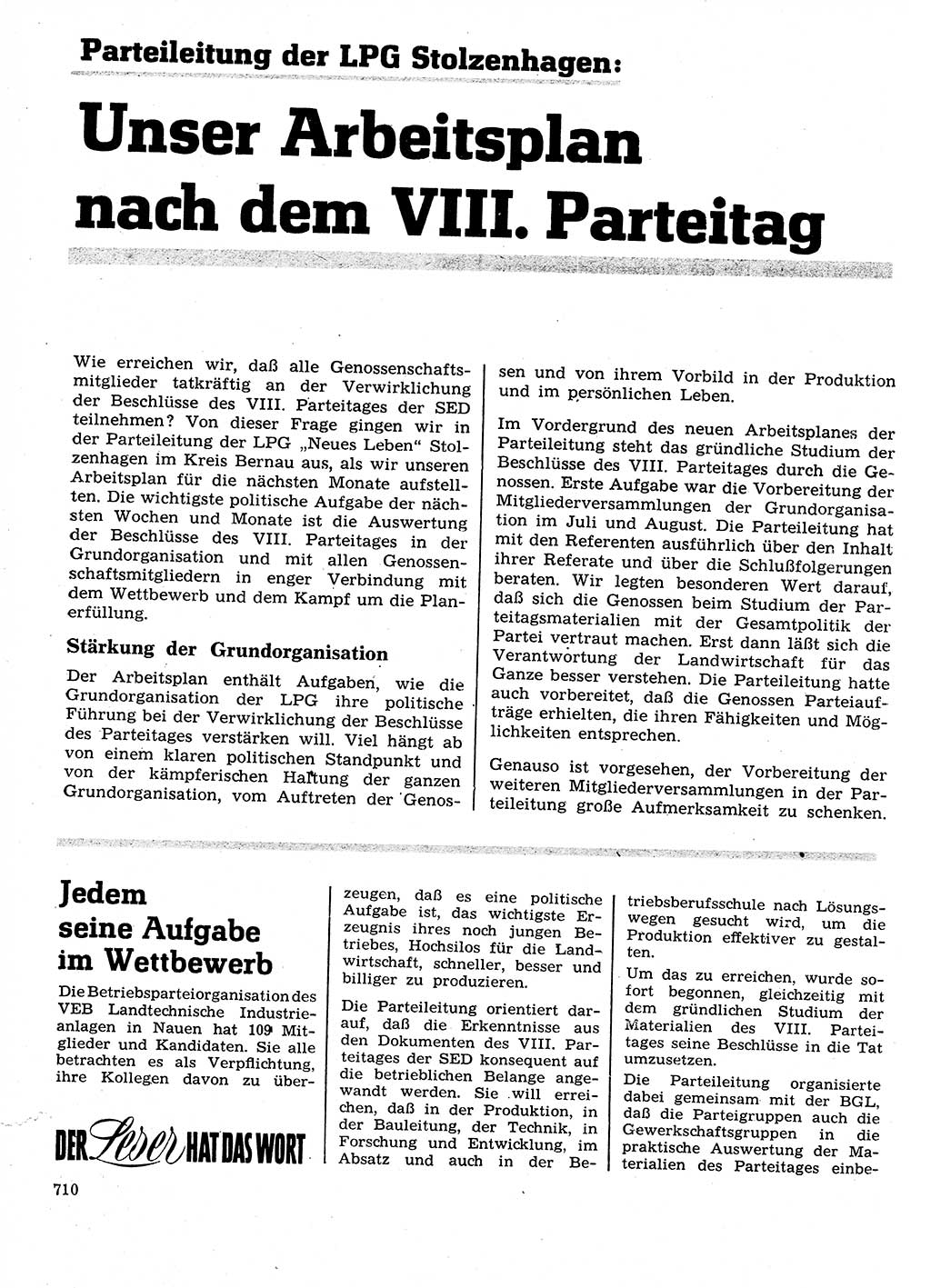 Neuer Weg (NW), Organ des Zentralkomitees (ZK) der SED (Sozialistische Einheitspartei Deutschlands) für Fragen des Parteilebens, 26. Jahrgang [Deutsche Demokratische Republik (DDR)] 1971, Seite 710 (NW ZK SED DDR 1971, S. 710)