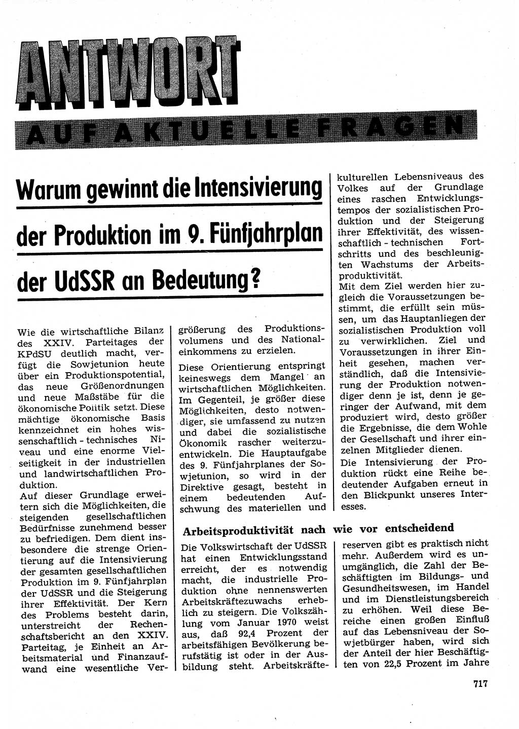 Neuer Weg (NW), Organ des Zentralkomitees (ZK) der SED (Sozialistische Einheitspartei Deutschlands) für Fragen des Parteilebens, 26. Jahrgang [Deutsche Demokratische Republik (DDR)] 1971, Seite 717 (NW ZK SED DDR 1971, S. 717)
