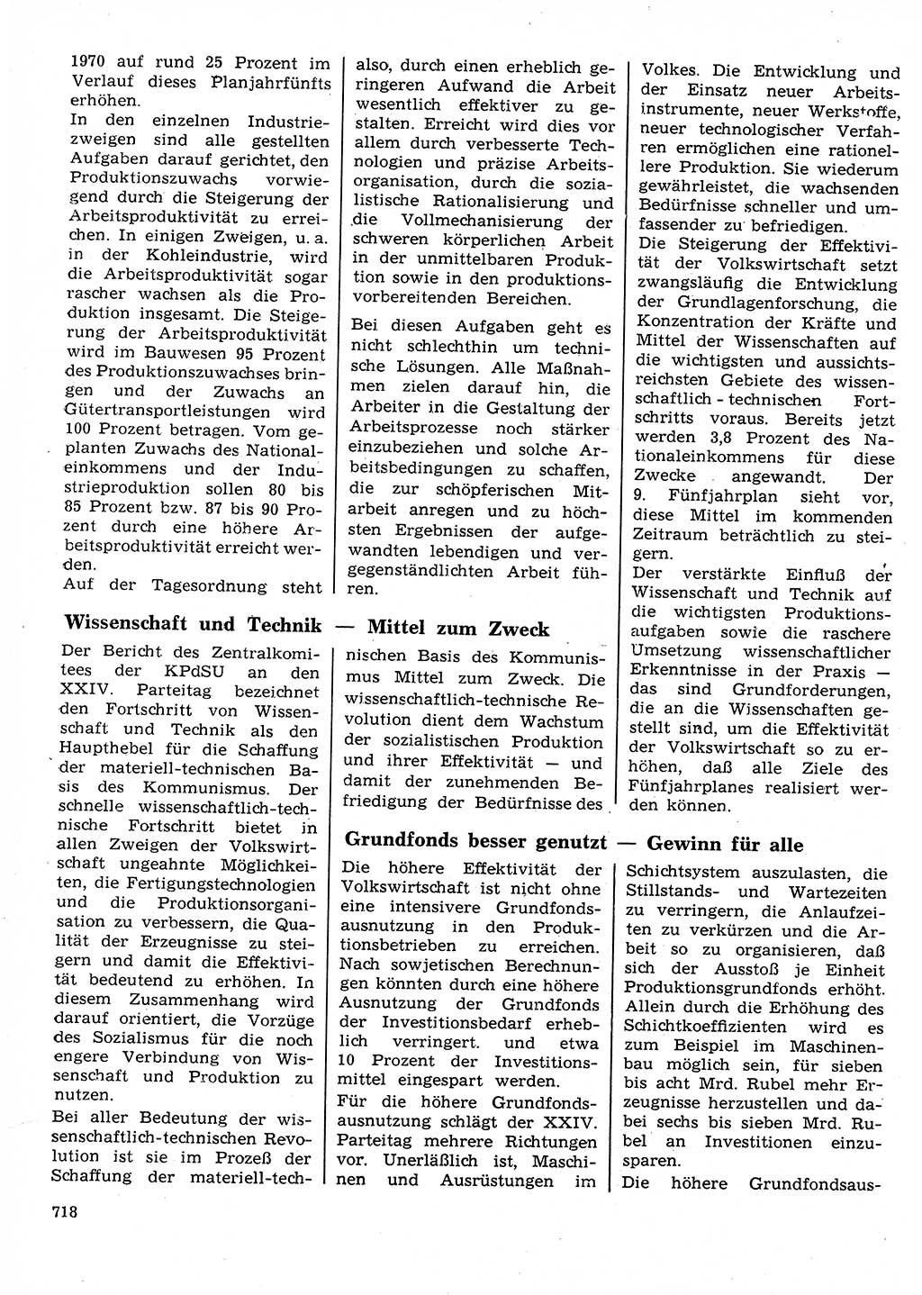 Neuer Weg (NW), Organ des Zentralkomitees (ZK) der SED (Sozialistische Einheitspartei Deutschlands) für Fragen des Parteilebens, 26. Jahrgang [Deutsche Demokratische Republik (DDR)] 1971, Seite 718 (NW ZK SED DDR 1971, S. 718)