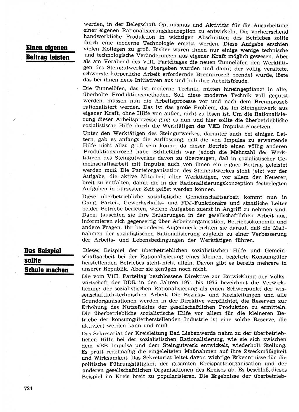 Neuer Weg (NW), Organ des Zentralkomitees (ZK) der SED (Sozialistische Einheitspartei Deutschlands) für Fragen des Parteilebens, 26. Jahrgang [Deutsche Demokratische Republik (DDR)] 1971, Seite 724 (NW ZK SED DDR 1971, S. 724)