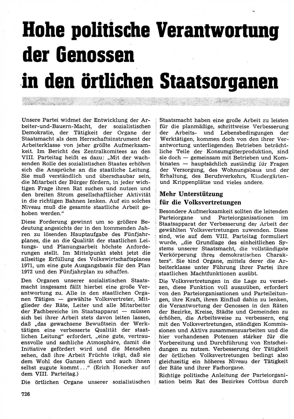 Neuer Weg (NW), Organ des Zentralkomitees (ZK) der SED (Sozialistische Einheitspartei Deutschlands) für Fragen des Parteilebens, 26. Jahrgang [Deutsche Demokratische Republik (DDR)] 1971, Seite 726 (NW ZK SED DDR 1971, S. 726)