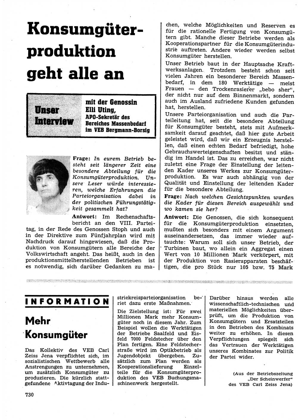 Neuer Weg (NW), Organ des Zentralkomitees (ZK) der SED (Sozialistische Einheitspartei Deutschlands) für Fragen des Parteilebens, 26. Jahrgang [Deutsche Demokratische Republik (DDR)] 1971, Seite 730 (NW ZK SED DDR 1971, S. 730)