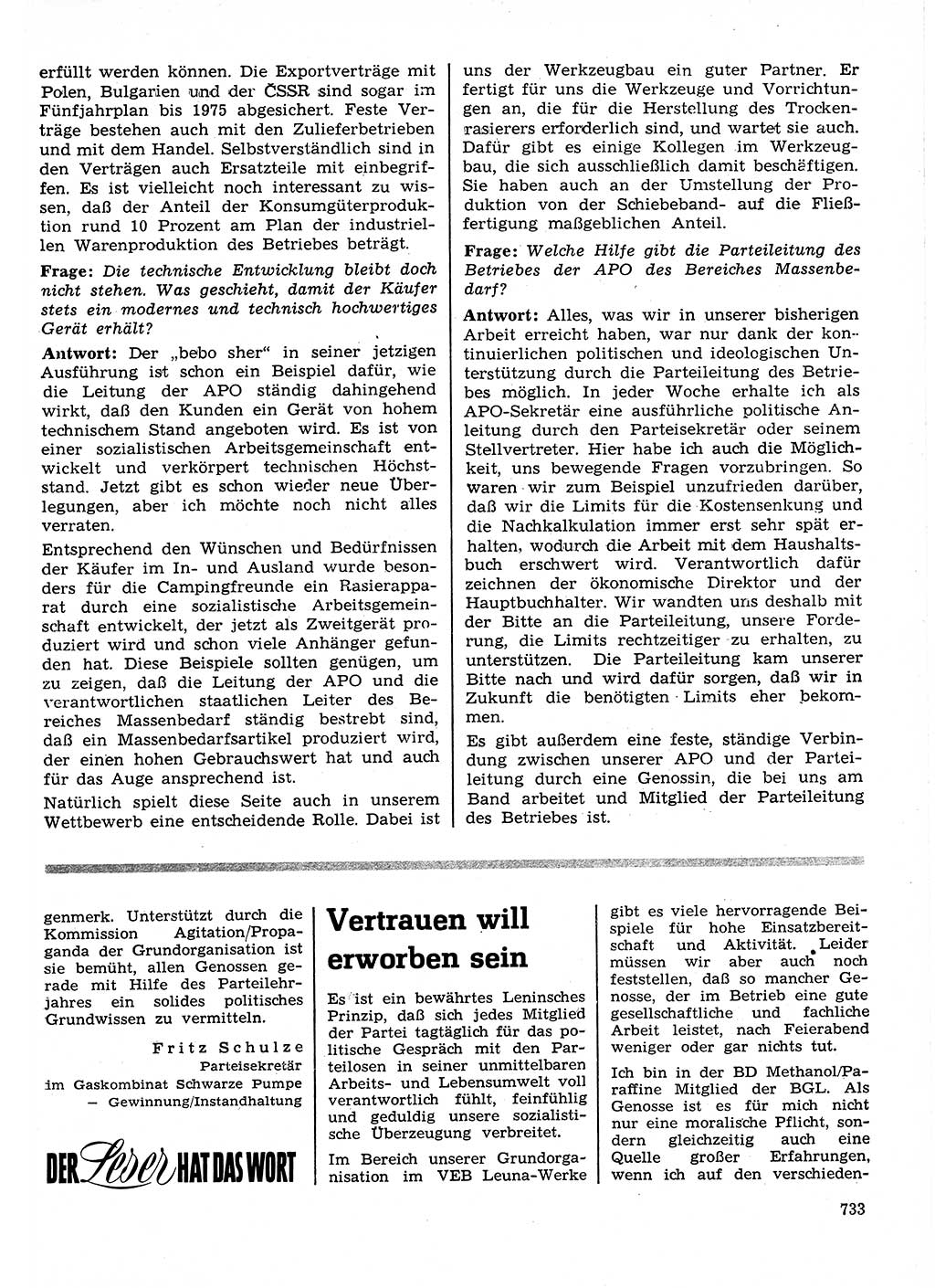 Neuer Weg (NW), Organ des Zentralkomitees (ZK) der SED (Sozialistische Einheitspartei Deutschlands) für Fragen des Parteilebens, 26. Jahrgang [Deutsche Demokratische Republik (DDR)] 1971, Seite 733 (NW ZK SED DDR 1971, S. 733)