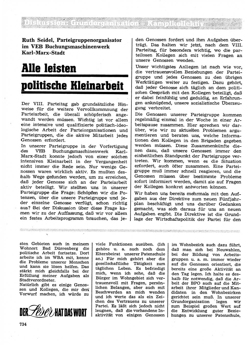 Neuer Weg (NW), Organ des Zentralkomitees (ZK) der SED (Sozialistische Einheitspartei Deutschlands) für Fragen des Parteilebens, 26. Jahrgang [Deutsche Demokratische Republik (DDR)] 1971, Seite 734 (NW ZK SED DDR 1971, S. 734)