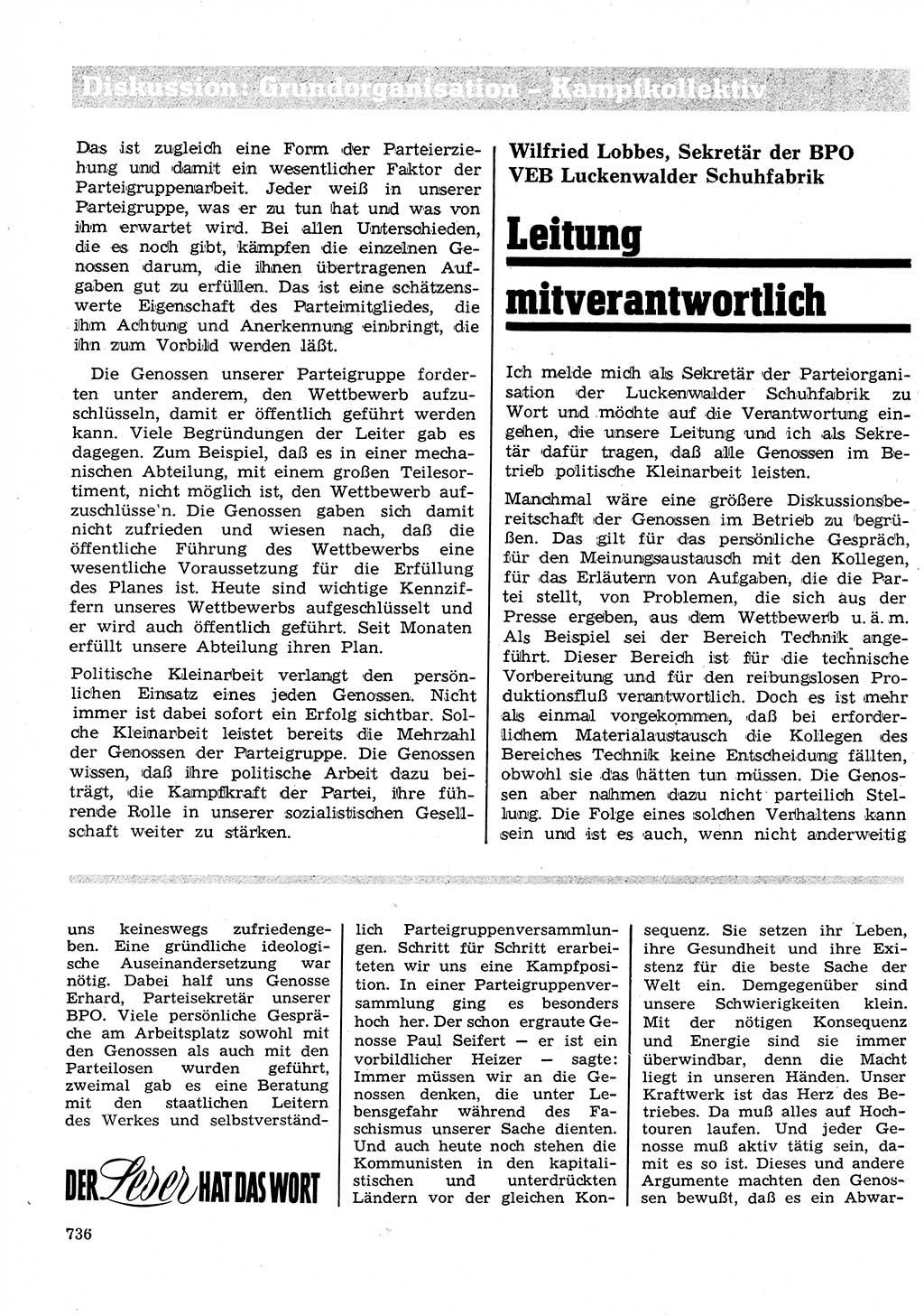 Neuer Weg (NW), Organ des Zentralkomitees (ZK) der SED (Sozialistische Einheitspartei Deutschlands) für Fragen des Parteilebens, 26. Jahrgang [Deutsche Demokratische Republik (DDR)] 1971, Seite 736 (NW ZK SED DDR 1971, S. 736)