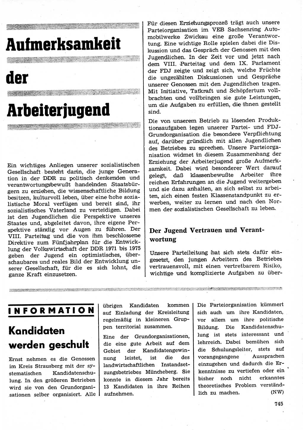 Neuer Weg (NW), Organ des Zentralkomitees (ZK) der SED (Sozialistische Einheitspartei Deutschlands) für Fragen des Parteilebens, 26. Jahrgang [Deutsche Demokratische Republik (DDR)] 1971, Seite 745 (NW ZK SED DDR 1971, S. 745)