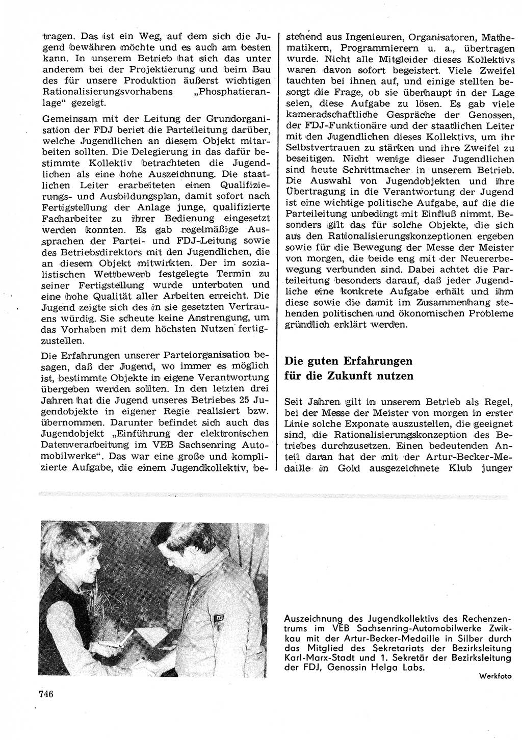 Neuer Weg (NW), Organ des Zentralkomitees (ZK) der SED (Sozialistische Einheitspartei Deutschlands) für Fragen des Parteilebens, 26. Jahrgang [Deutsche Demokratische Republik (DDR)] 1971, Seite 746 (NW ZK SED DDR 1971, S. 746)