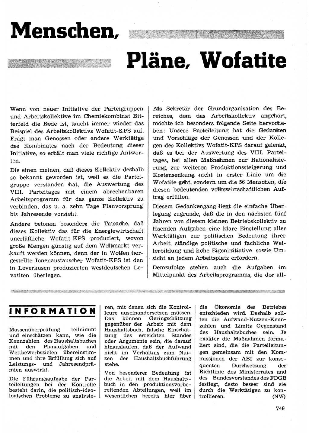 Neuer Weg (NW), Organ des Zentralkomitees (ZK) der SED (Sozialistische Einheitspartei Deutschlands) für Fragen des Parteilebens, 26. Jahrgang [Deutsche Demokratische Republik (DDR)] 1971, Seite 749 (NW ZK SED DDR 1971, S. 749)