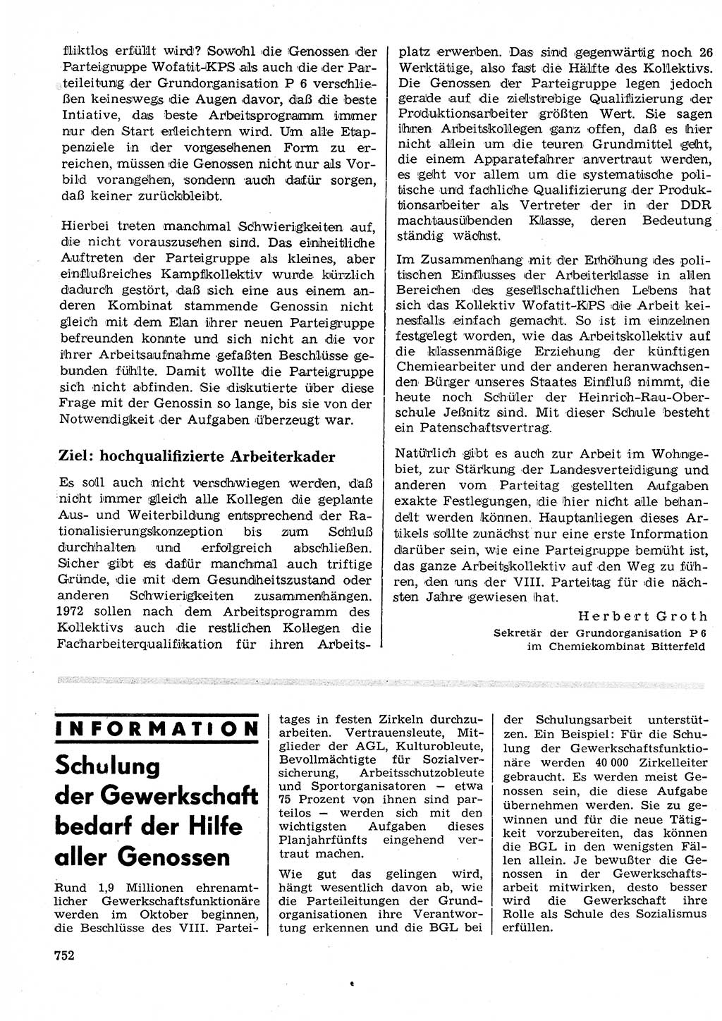 Neuer Weg (NW), Organ des Zentralkomitees (ZK) der SED (Sozialistische Einheitspartei Deutschlands) für Fragen des Parteilebens, 26. Jahrgang [Deutsche Demokratische Republik (DDR)] 1971, Seite 752 (NW ZK SED DDR 1971, S. 752)