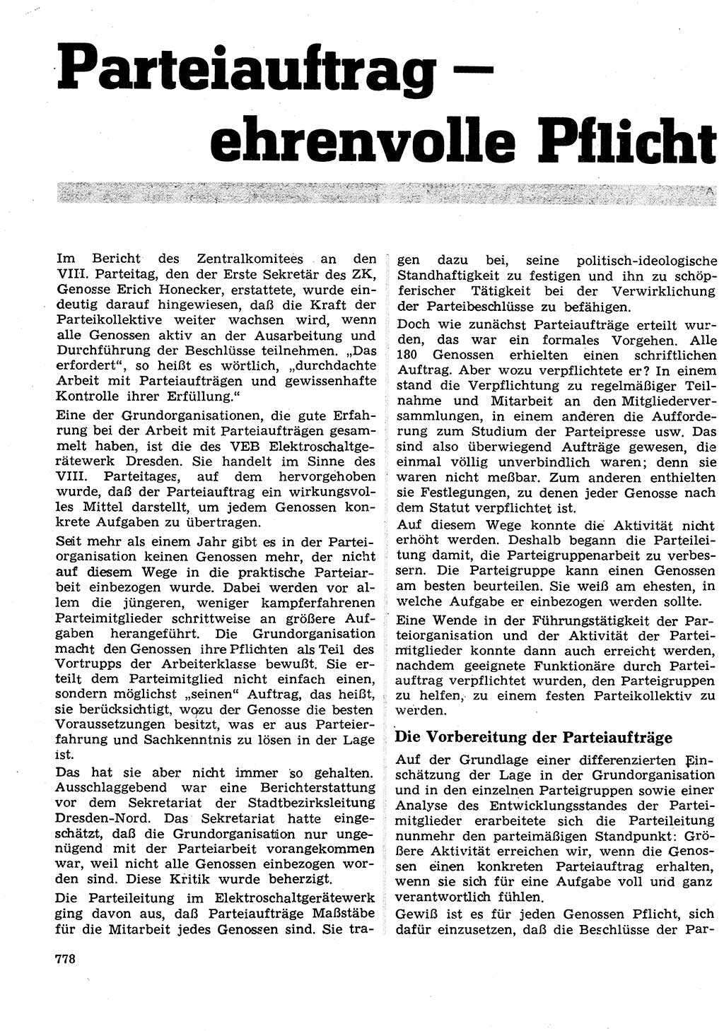 Neuer Weg (NW), Organ des Zentralkomitees (ZK) der SED (Sozialistische Einheitspartei Deutschlands) für Fragen des Parteilebens, 26. Jahrgang [Deutsche Demokratische Republik (DDR)] 1971, Seite 778 (NW ZK SED DDR 1971, S. 778)
