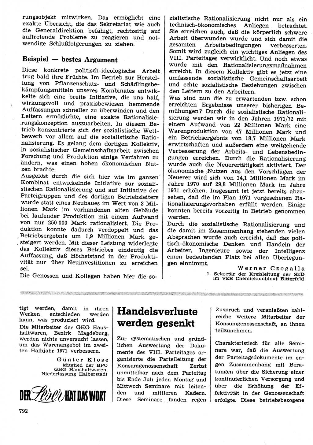 Neuer Weg (NW), Organ des Zentralkomitees (ZK) der SED (Sozialistische Einheitspartei Deutschlands) für Fragen des Parteilebens, 26. Jahrgang [Deutsche Demokratische Republik (DDR)] 1971, Seite 792 (NW ZK SED DDR 1971, S. 792)