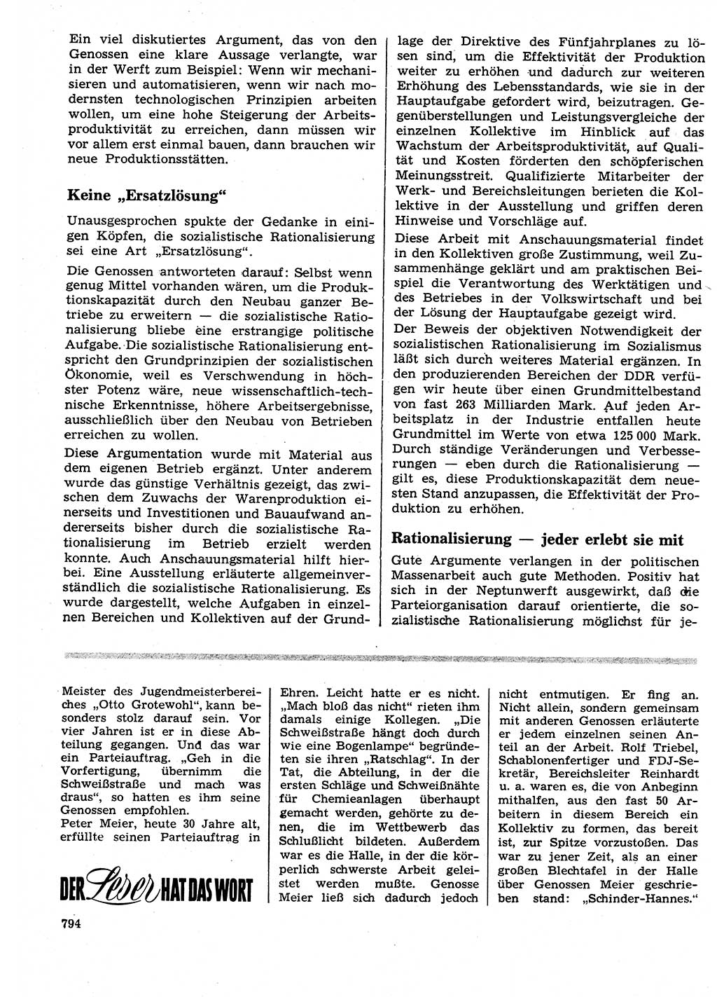 Neuer Weg (NW), Organ des Zentralkomitees (ZK) der SED (Sozialistische Einheitspartei Deutschlands) für Fragen des Parteilebens, 26. Jahrgang [Deutsche Demokratische Republik (DDR)] 1971, Seite 794 (NW ZK SED DDR 1971, S. 794)