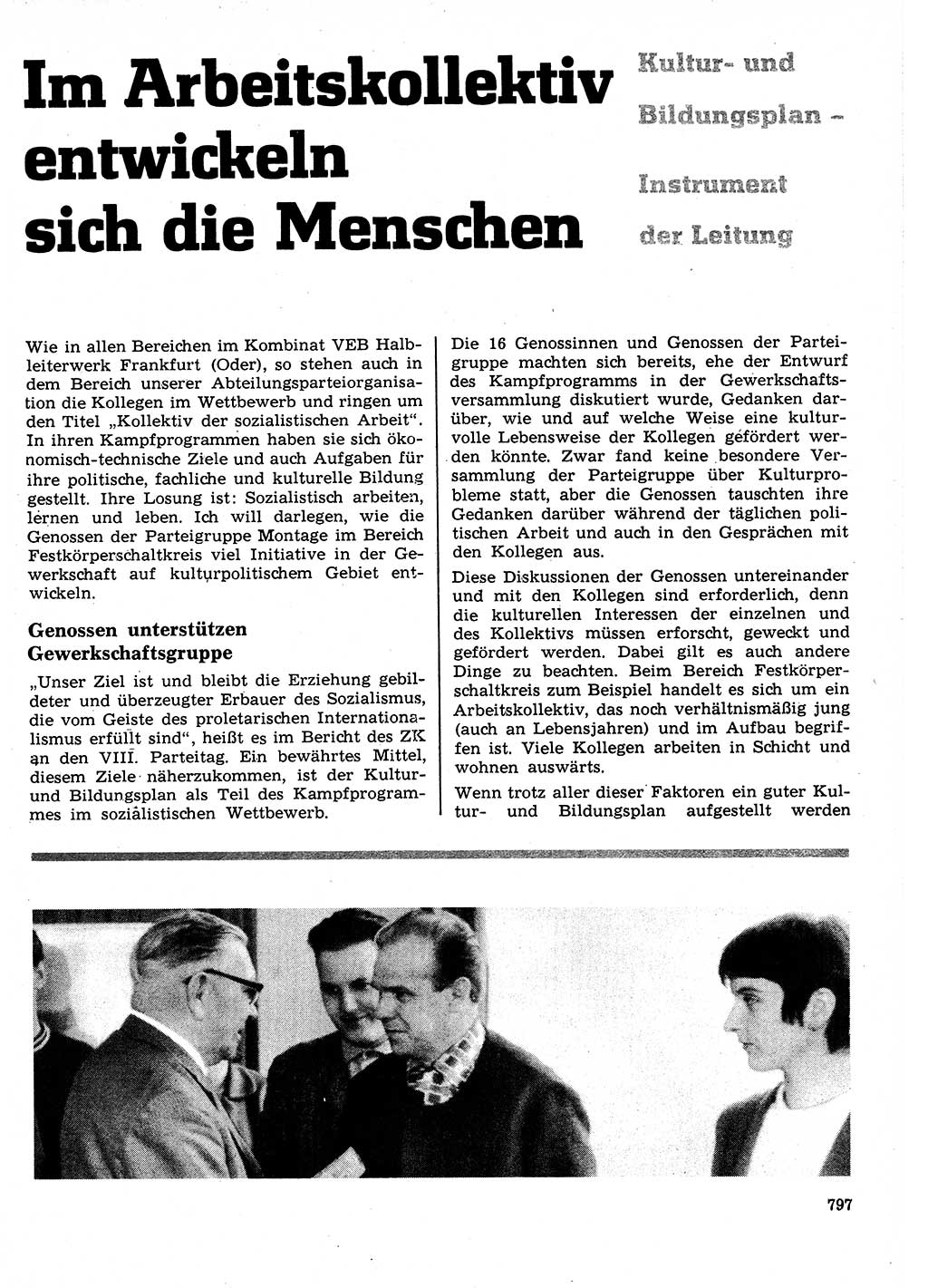 Neuer Weg (NW), Organ des Zentralkomitees (ZK) der SED (Sozialistische Einheitspartei Deutschlands) für Fragen des Parteilebens, 26. Jahrgang [Deutsche Demokratische Republik (DDR)] 1971, Seite 797 (NW ZK SED DDR 1971, S. 797)