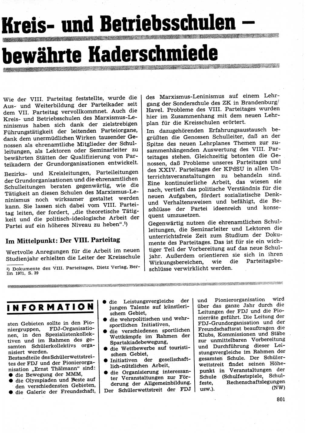 Neuer Weg (NW), Organ des Zentralkomitees (ZK) der SED (Sozialistische Einheitspartei Deutschlands) für Fragen des Parteilebens, 26. Jahrgang [Deutsche Demokratische Republik (DDR)] 1971, Seite 801 (NW ZK SED DDR 1971, S. 801)