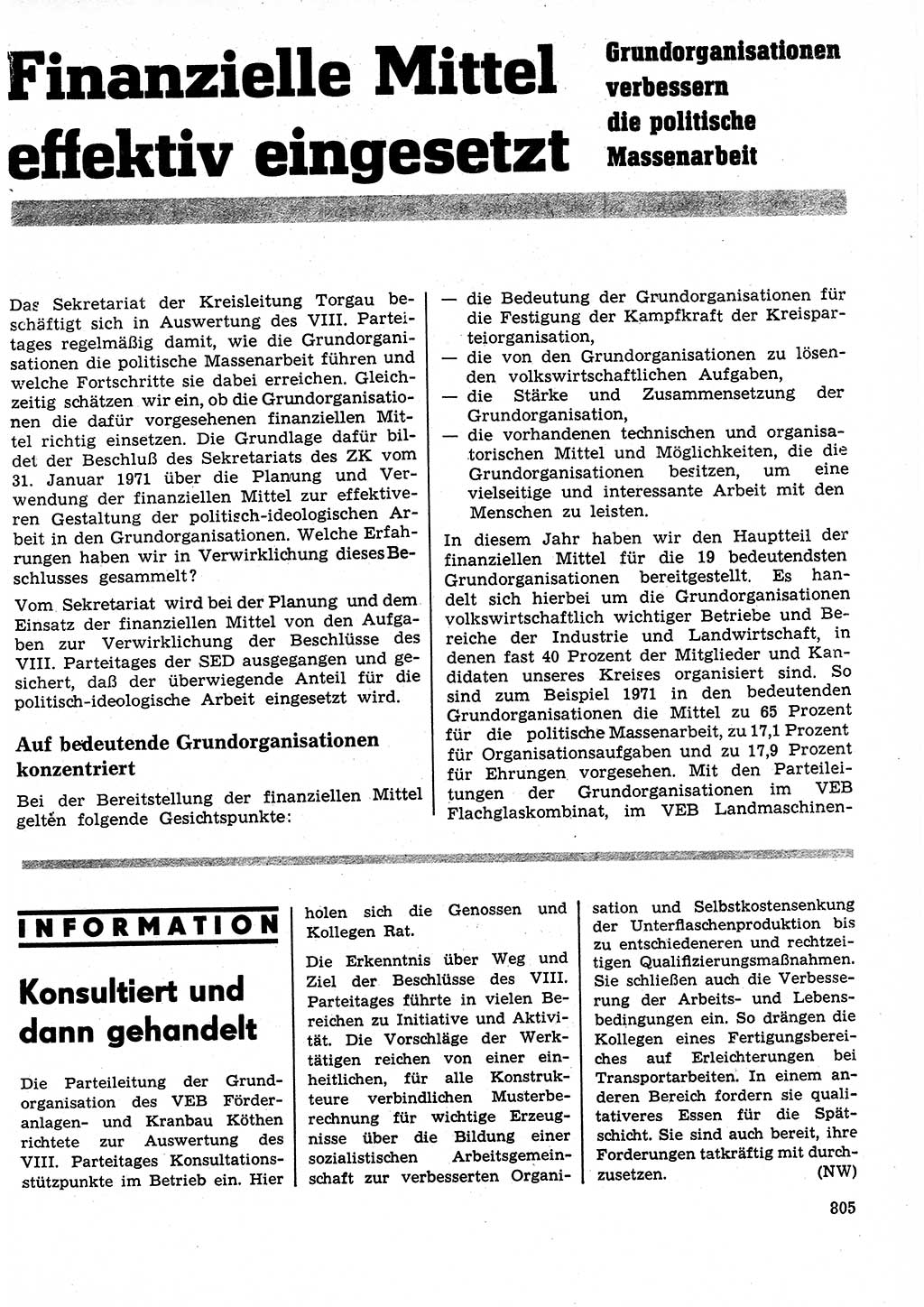 Neuer Weg (NW), Organ des Zentralkomitees (ZK) der SED (Sozialistische Einheitspartei Deutschlands) für Fragen des Parteilebens, 26. Jahrgang [Deutsche Demokratische Republik (DDR)] 1971, Seite 805 (NW ZK SED DDR 1971, S. 805)